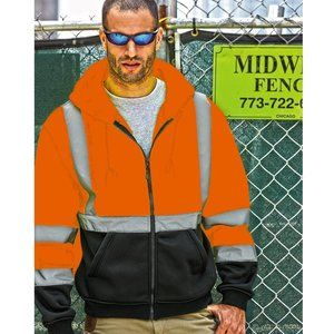 ML Kishigo Hi Visib/Perf Mens Big & Tall Reflective Hoodie Black/Orange Sz 5XL